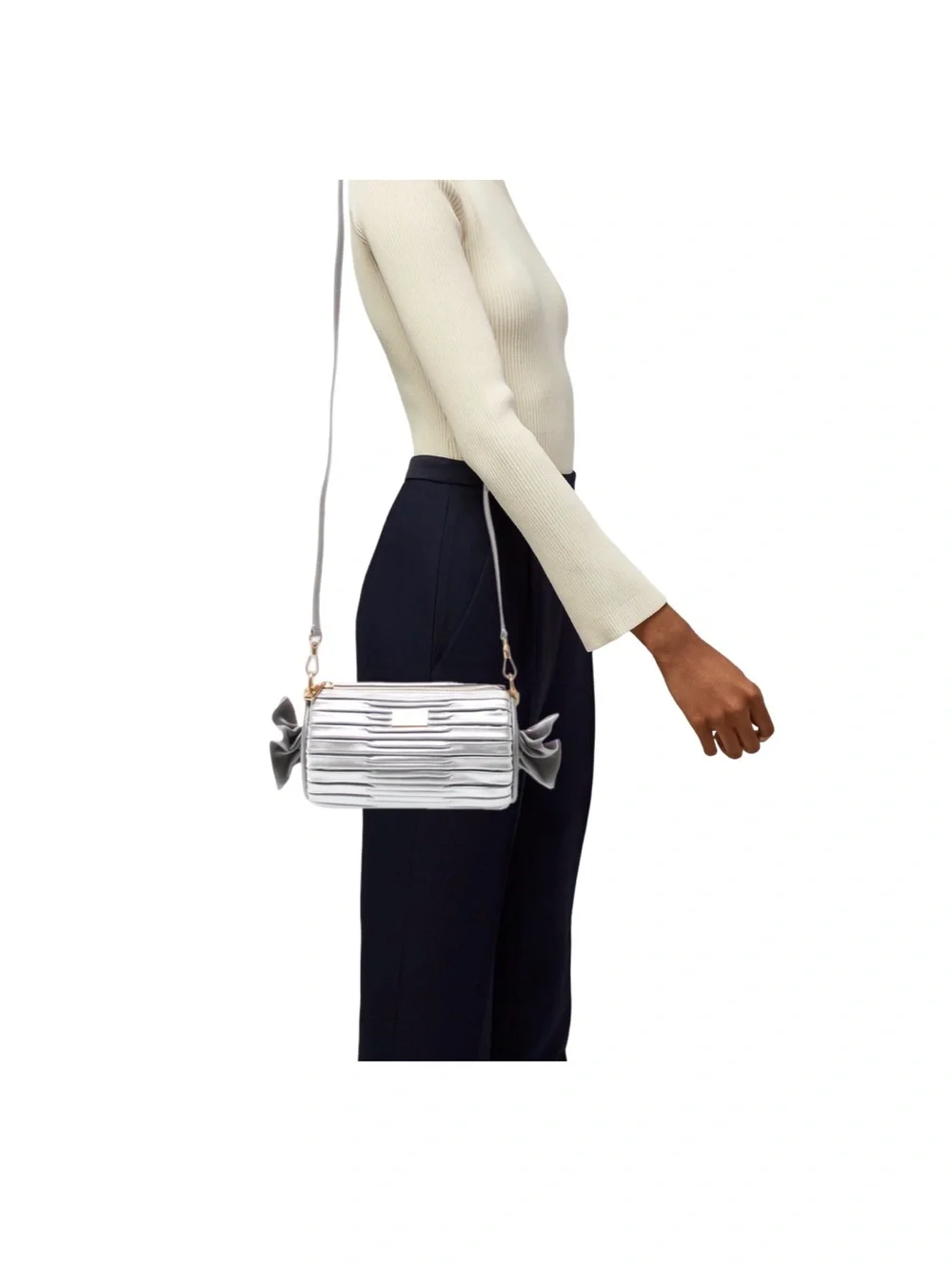Kate Spade Sweet Treats Pleated Silver Leather Small Barrel Novelty Bag